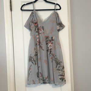 Lulus Floral Cold Shoulder Dress - Blue and Pink, Sz M